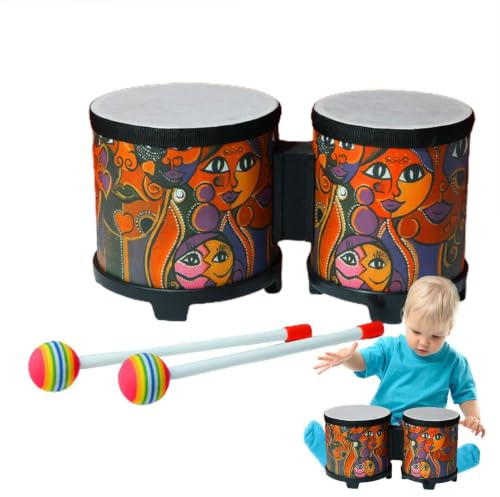 Bongotrummor för barn,Bongos för barn | Slagverksinstrument Barntrumma | Musikleksak | Söta trämusikinstrument med 2 färgglada trumpinnar, julfödelsedagspresent