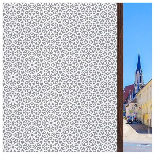 Concus-T Fensterfolie Selbstklebend UV Sonnenschutz Statisch Folie Blickdicht Sichtschutzfolie Ohne Klebstoff Dekorfolie Design Geometric Blume 90x200cm | Statische Haftung, kein Kleber, selbstklebend, für Zuhause, Büro, Badezimmer