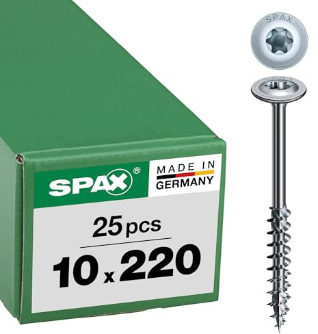 SPAX construction bois tête disque, 10 x 220 mm, 25 pièces, filetage partiel, T-STAR plus T50, 4CUT, WIROX - 0251011002205
