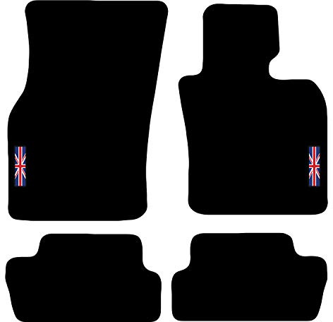 Carsio Carpet Car Mats For MINI 2014 Onwards (F56 F57 F66) 3 Door with Union Jack Flag logo Tailored Fit Floor Mat Complete Accessory Custom Fitted - All Weather, Anti-Slip Backing & Black Trim