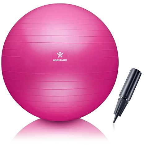 BODYMATE Gymnastikball Sitzball Trainingsball mit GRATIS E-Book inkl. Luft-Pumpe, Ball für Fitness, Yoga, Gymnastik, Core Training, für starken Rücken als Büro-Stuhl