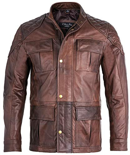 Mens Soft Brown Leather Biker Long Jacket - Three Quarter Brontes Real Leather Jacket for Men - Perfect Choice of Mens Leather Jackets for Smart Casual Wear. (UK, Alpha, XL, Regular, Regular, Brown)