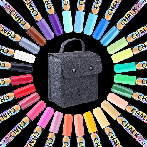 SUPERSUN 28 Kreidestifte für Tafel Abwaschbar & Kinder Kreidemarker Fenster 6mm mit Reversible Spitze, Ideal als Kreidetafeln Marker, Fensterstifte & Kreidemarker Fenster