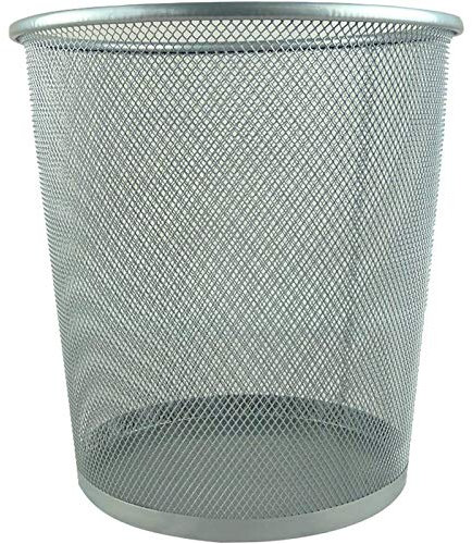 Cestino Gettacarte in Metallo Traforato da Ufficio Pattumiera a Rete Porta-rifiuti Ø 26 cm Alto 27,5 cm Argento Silver casa, cameretta, scrivania, Studio