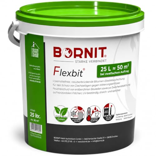 BORNIT Flexbit 25L Flachdachabdichtung Dachabdichtung Latex hochflexibel | [extrem rissüberbrückend] ca. 50m²/Anstrich Dichtmasse wasserdicht UV-beständig Carport Gartenhaus Garagendach abdichten Dach