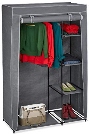 Relaxdays Armadio in Tessuto, con Asta per Abiti e 5 Ripiani, Pieghevole, Cerniera Zip, HLP: 161x105,5x45cm, Antracite