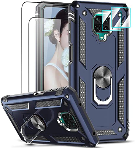 LeYi - Carcasa para Xiaomi Redmi Note 9 Pro/Note 9S/Note 9 Pro MAX con 2 Vidrio Templado y 2 Protectores de cámara, Anillo de Soporte Militar anticaída antigolpes rígida Armadura Funda de protección