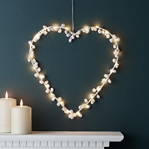 Lights4fun 20er Weißes Micro LED Pompon-Lichter-Herz mit Timer batteriebetrieben für den Innenbereich Muttertags Valentinstags Hochzeitstags Dekoration zum Aufhängen