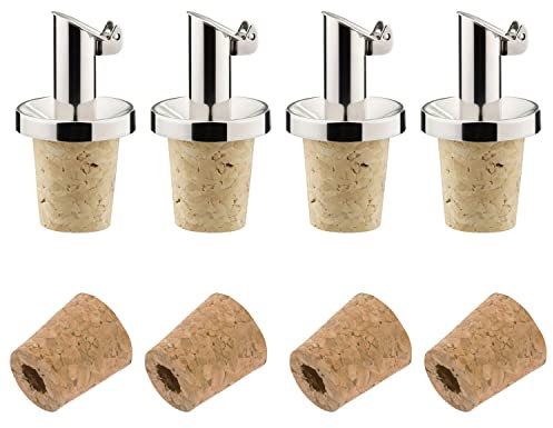 Westmark 4 aceiteras/vinagreras + 4 tapones de repuesto, con clip, metal/acero inoxidable, corcho natural, Inox Oil Special, 478022E3