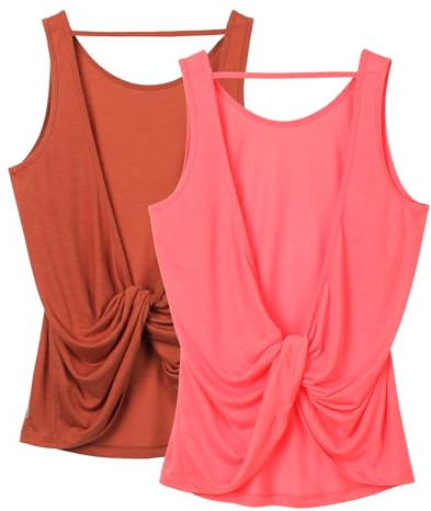 icyzone Damen Rückenfreies Sport Tank Top Ärmelloses Yoga Gym Oberteil | Sporttop mit Twist-Detail am Rücken, Weich und hautfreundlich, Regular fit, Crew Neck, Taillenlang