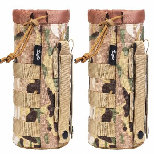 Haafoo Molle Wasserflaschenhalter, verbessertes 1000D Nylon, Taktische Molle-Wasserflaschentasche, Sport-Wasserflaschen-Tasche, Netzgewebe für Camping, Klettern, Wandern und Reisen (CP-2er-Pack)