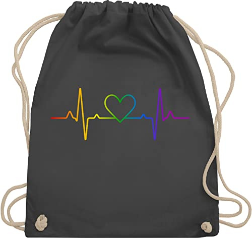 Turnbeutel Rucksack - LGBTQ Kleidung Flag - Herzschlag Regenbogen Pride - Unisize - Dunkelgrau - lesbian gifts lgbtq-tasche lgbt herz beutel lgbtq+ csd lgbtq+regenbogen stoffrucksack tasche lqbtq