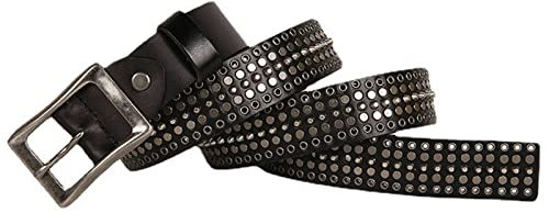 WRJAHCG Damengürtel, Nietengürtel, Nietengürtel im PunkHip-Hop-Gürtel aus Leder der obersten Schicht, weiße Dornschließe,Schwarz,115cm/45.3''