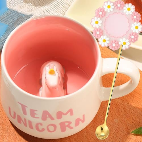 ArawatEinhorn 3D Tier Tasse mit Einhornfigur Innen 350 ml EinhornMug mit Löffel Geschenk Cute Kaffee Tee Becher für Freundin Frauen