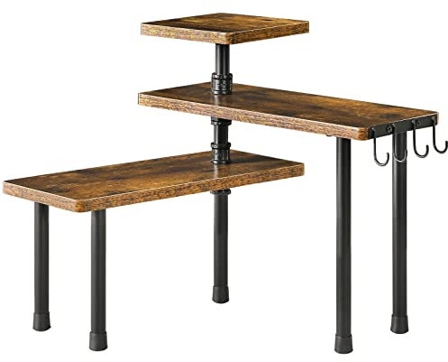 IBUYKE Arbeitsplatten-Organizer, Eckregal, 3-stöckiges Gewürzregal, verstellbare Ausrichtung, 4 seitliche Haken, freistehend, platzsparend, für Küche, Bad, Theke, Schrank, Pflanze, TLJ003H