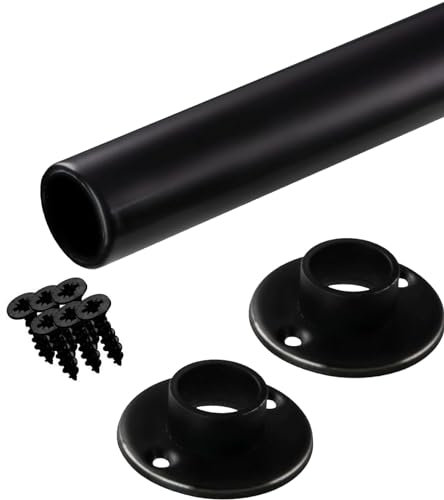 Gedotec Barre de penderie murale ronde | 1 set de barre de penderie avec 2 supports de tube d'armoire noir mat | POLE | tube de meuble en acier 1000 mm longueur Ø 25mm - capacité de charge 60 kg