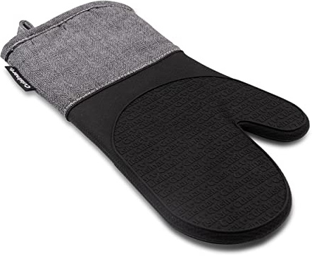 Cuisinart Charcoal Silicone Oven Gloves - Single Oven Mitt with Grey Herringbone Cuff, Non Slip, Heat Resistant Silicone Oven Mitts
