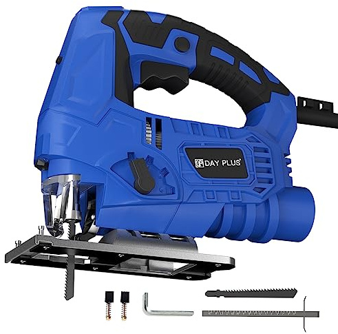 800W Electric Jigsaw, Laser Guiding, 4 Orbital Settings, Variable Speed, 100mm Cutting Depth, Swivel Soleplate for 45° Mitre Cuts, Dust Extractor, Power Jig Saw for Wood, Plastic and Metal Cutting