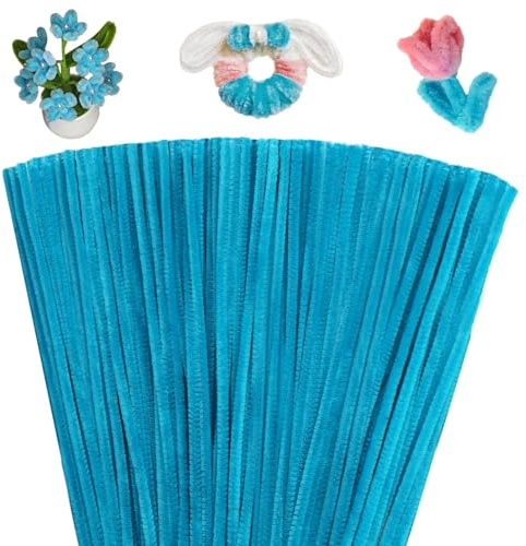 Giwrmu 100 Pcs Pipe Cleaners Chenille Stem, Turquoise Pipe Cleaners