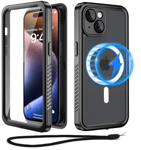 Beeasy für iPhone 15 Plus Hülle Wasserdicht für MagSafe, 360 Grad Outdoor Schutzhülle mit Displayschutz, Wasserfest Handyhülle Staubdicht Stoßfest Panzerhülle für iPhone 15 Plus Case 6,7 - Schwarz