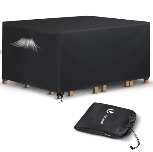 VOUNOT® Funda para Muebles de Jardín, Funda Protectora 420D Oxford Anti Viento Anti-UV, Cubierta Impermeable con Salidas de Aire Hebillas para Mesas Sillas Sofás Mobiliario Exterior 180x120x73cm