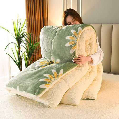 PRELGOSP Warme Kaschmir Decke Quilt, Flauschige Dicke Bettdecke, Doppelseitiges Design Winter Steppdecke,Light Green,150x200cm/2.5kg