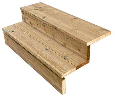 Scala esterna BERLIN, 2 gradini, Altezza 37cm, Larghezza 100cm, con alzate, Scala in kit in Legno Autoclave- Vinuovo