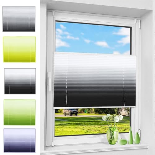 Premium Plissee Faltrollo ohne Bohren 25 x 30 cm Sonnenschutz und Sichtschutz lichtdurchlässig Rollos für Fenster und Tür mit Klemmträger / -fix für Fenster & Tür, Schwarz