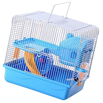 Angoily Doppelwandiger Hamsterkäfig mit Laufrad und Wasserkanister Auslaufsicheres Kleintierhaus Blau Kompakte Größe Sichere Öffnungen für Zwerghamster und Chinchillas Haustierbedarf