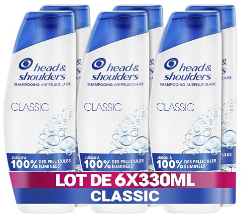 Head & Shoulders Classic Shampoing Antipelliculaire 6x330ml; Usage Quotidien; Jusqu'à 100% des Pellicules Éliminées, Cliniquement Prouvé; Tous Types de Cheveux et de Cuir Chevelu