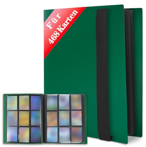 JUSONEY Sammelkarten Album - 468 Pockets Sammelalbum 26 Seiten Pro 9 Pocket mit Wasserdichte Grün Buchdeckel Perfekt zum Sammeln von Karten für MTG Magic,für Match Atta（Grün）