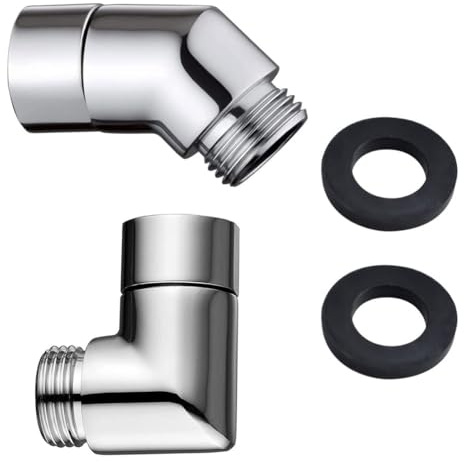Alrens 2 Stück Handbrause Adapter 90 Grad + 135 Grad, Duschschlauch Anschluss Adapter mit Unterlegscheiben, GelenkstüCk Duschkopf, Winkelstück Duschkopf für Handbrause Beweglich Duscharmanschluss