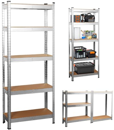 Holywarm Heavy-Duty Garage Shelving Units, 5-Tier Steel Storage Shelves - Boltless Assembly, 875kg Capacity for Warehouse Living Room Kitchen Bedroom (Silver, 70x30x150cm)