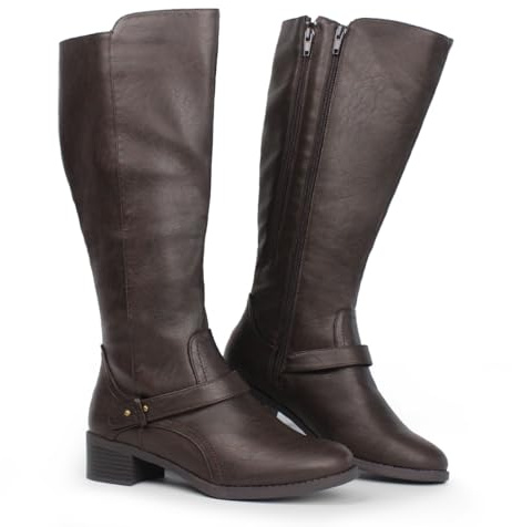 Hawkwell Damen-Reitstiefel mit breiter Wade und doppeltem Reißverschluss, Braun Synthetik EU 39.5