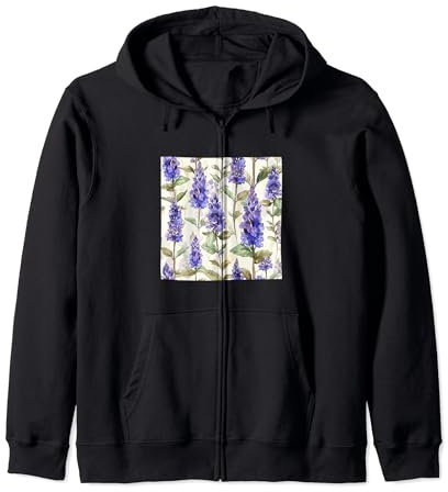 Anise Hyssop Flower Watercolor Pattern Graphic Zip Hoodie