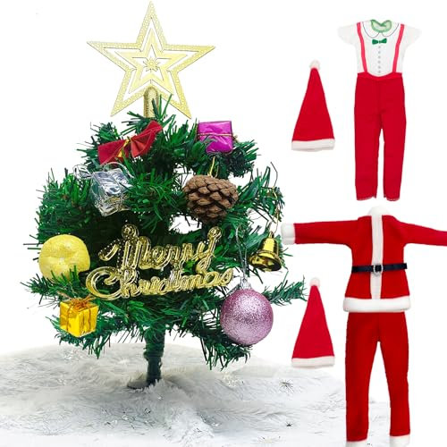 Toclsixz Weihnachten Kleidung für 30cm Puppen, Zubehör für die Dekoration von Puppenhaus, enthält Puppen Kleidung, Weihnachtsbäume, Baumröcke