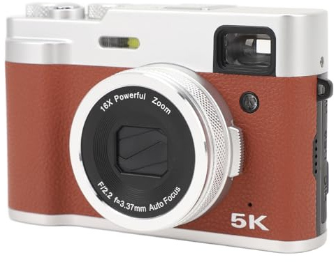 Appareil Photo Numérique 5K, Appareil Photo Vlogging 48 MP avec Double Caméra Avant et Arrière, Mise au Point Automatique, Viseur intégré, Zoom Numérique 16X, Anti-secousse (Brown)