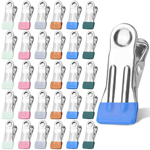 GmwyCzV 30 Pièces Pinces à Linge, 6 Couleurs Multifonctionnelles Antidérapantes Clips, Pinces Solides en Acier Inoxydable pour Vêtements, pour vêtements, Serviettes, Chaussettes, Photos, Collations
