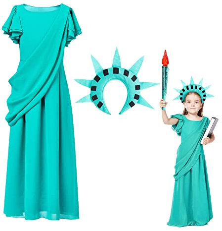 Freiheitsstatue- -Kostüm, antikes griechisches Mädchen- |. Amerikanisches Freiheitsstatue-Cosplay-Kostüm für Kinder für Partys. Das Freiheitsstatue-Cosplay-Kostüm ist sehr langlebig