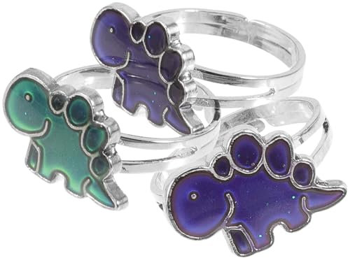 ibasenice 3stücke Dinosaurier Stimmungsring Farbwechsel Ring Für Frauen Einstellbarer Epoxidharz Legierung Schmuck Geburtstag Party Geschenk
