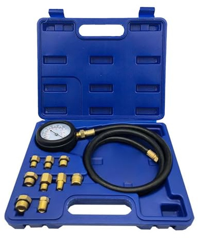 Kit de manomètre de pression d'huile, kit de test de compression du moteur - Ensemble de tests de compression du moteur d'huile - Plage à double échelle avec tuyaux à longue portée, boîtier, outil de