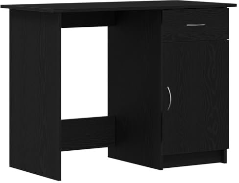 Scrivania elegante in rovere nero per l'home office, design rettangolare moderno, ottima per uso indoor, mobili in legno ingegnerizzato con spazio di archiviazione e per lo studio, tavolo da lavoro c