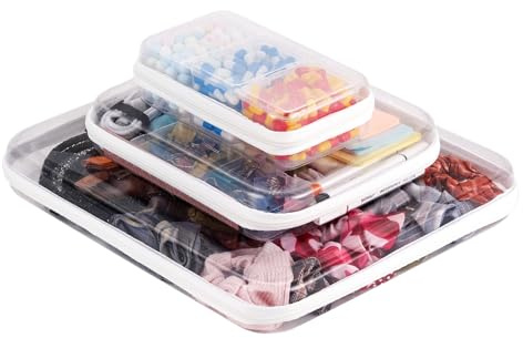 RAMFIYN Set of 3 Clear Zipper Pouches Portable Hard Shell Ccosmetic Case Plastic Storage Bag for Organizing