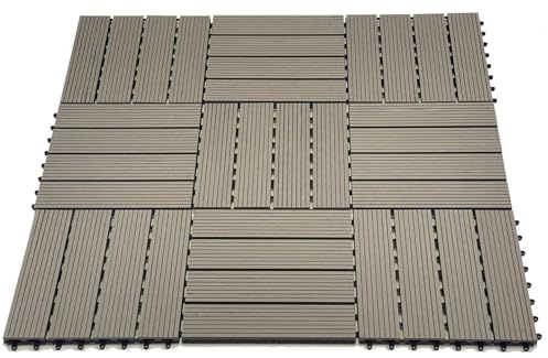 WPC Composite Interlocking Decking Tiles | Floor, Garden, Patio, Balcony, Concrete, Hot Tub Deck Tiles Square Connect Flooring Easy Installation Low Maintenance Great Drainage 30cm x 30cm, Grey (33)