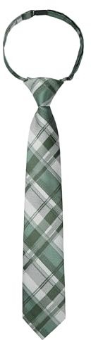 Enlision Boys Ties Plaid Pre-Tied Green Grey Kids Necktie for Age 8-12 Adjustable Woven Formal Toddler Tie for Youth Wedding School Graduation Party