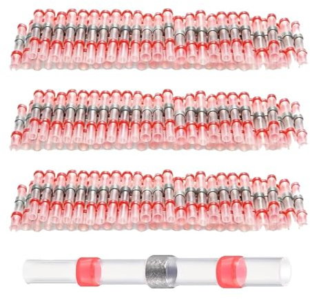 Bodeshis 150Pcs Heat Shrink Connectors, Solder Seal Wire Connectors Kit for 22-18 AWG, 2.7 * 40mm Red EVA Material, Waterproof Electrical Connectors for Automotive Marine and Motorcycle Wiring