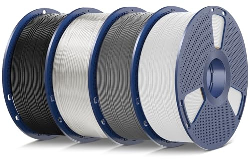 SUNLU 4 kg TPU 3D-skrivarfilamentpaket, höghastighets 95A TPU-filament 1,75 mm ±0,03 mm, individuellt vakuumförpackat, totalt 4 kg, 1 kg per spole, 4-pack. (Svart+vit+grå+transparent). | Höghastighets 95 A TPU 1 kg spole (2,2 lbs) för de flesta 3D-skrivare, svart + vit + grå + transparent