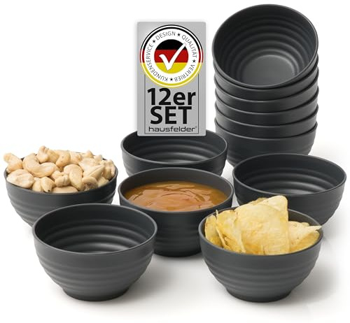 Hausfelder Lot de 12 coupelles à dips 180 ml, coupelles à snacks, petites coupelles tapas, coupelles pour raclette, bols à sauce en plastique, sans mélamine, anthracite noir