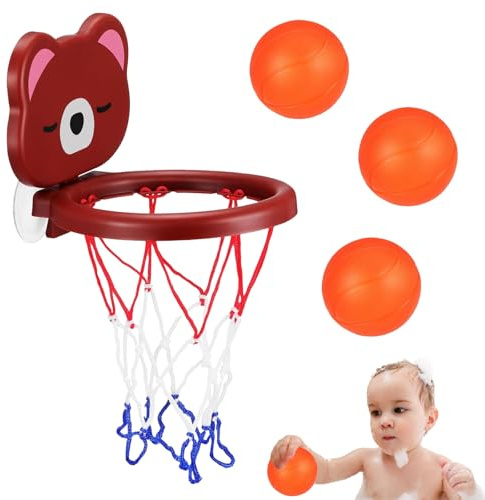 4 Pcs Kids Bath Toys Set, Interesting Bathtub Basketball Hoop with 3 Bath Balls, Bath Toys for 1 Year Old, Bath Toy for 1-3 Year Old Boys Girls Baby Infant Toddler