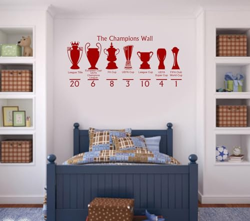 Livrpool The Champions Wall Sticker | Vinyl Decal | Football Wall Sticker | Football Decor Gift | Soccer Champions Wall Decal (W110xH49cm)